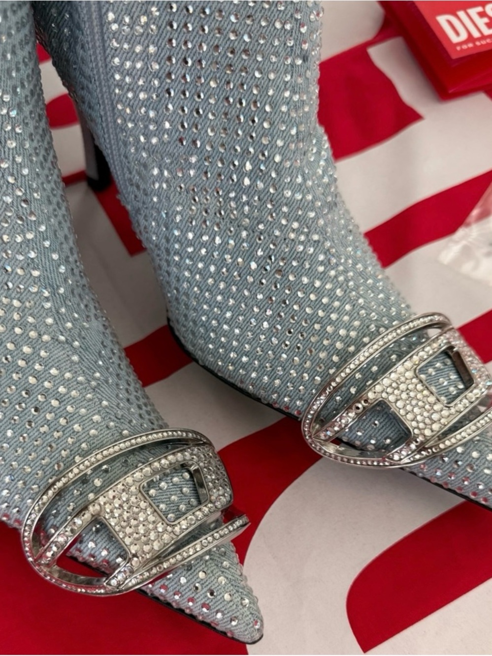 D-Venus Tbt Over-the-knee Boots in Rhinestones Denim. EU 38 size, US 7.5 size.